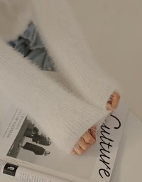 Faux Mink Fluffy Knit Top Cardigan With Preppy Collar