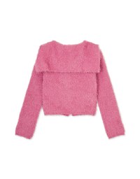 Faux Mink Fluffy Knit Top Cardigan With Preppy Collar