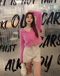 Faux Mink Fluffy Knit Top Cardigan With Preppy Collar