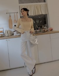 Square Neck Fitted Knit Crop Top