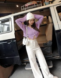 V Neck Knit Button-up Top