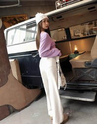 V Neck Knit Button-up Top