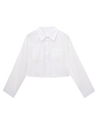 Wrinkled Sheer Double-Pocket Collar Blouse