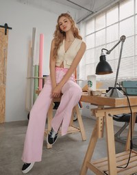 Pink Patchwork Slit Jeans