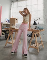 Pink Patchwork Slit Jeans