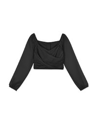 Heart Neckline Scrunch Patchwork Sheer Top