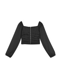 Heart Neckline Scrunch Patchwork Sheer Top