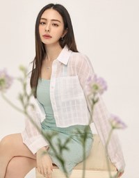 Simple Plaid Cotton Sheer Blouse