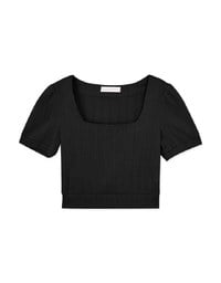 Texture Square Neckline Puff Sleeve Top