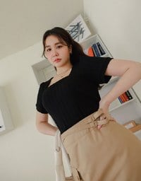 Texture Square Neckline Puff Sleeve Top