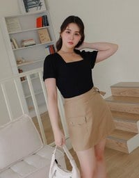 Texture Square Neckline Puff Sleeve Top