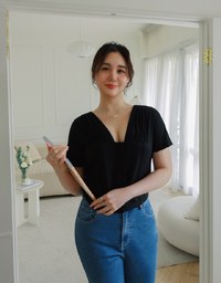 Sheer Ruched Splice Short Sleeve Top