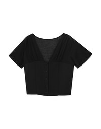 Sheer Ruched Splice Short Sleeve Top