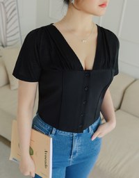 Sheer Ruched Splice Short Sleeve Top