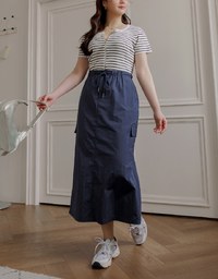 Drawstring Back Slit Long Skirts
