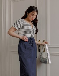 Drawstring Back Slit Long Skirts