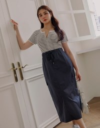 Drawstring Back Slit Long Skirts