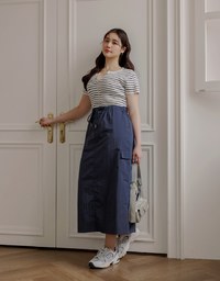 Drawstring Back Slit Long Skirts