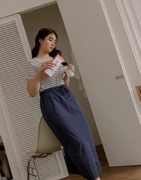 Drawstring Back Slit Long Skirts