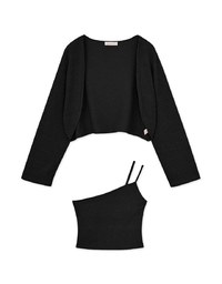 One Shoulder Dual Strap Cami Top + Cardigan (With padding)