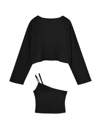One Shoulder Dual Strap Cami Top + Cardigan (With padding)