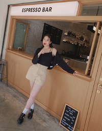 One Shoulder Dual Strap Cami Top + Cardigan (With padding)
