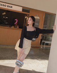 One Shoulder Dual Strap Cami Top + Cardigan (With padding)