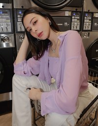 Set Wear of Sheer Blouse and Elastic Tube Top Vest