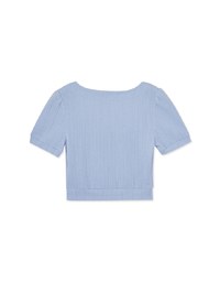 Texture Square Neckline Puff Sleeve Top