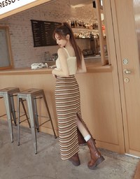 Vintage Knit Striped Maxi Maxi Long Skirts