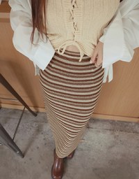 Vintage Knit Striped Maxi Maxi Long Skirts