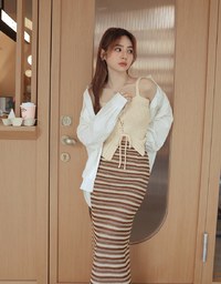 Vintage Knit Striped Maxi Maxi Long Skirts