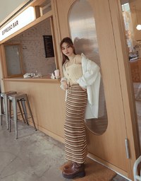 Vintage Knit Striped Maxi Maxi Long Skirts
