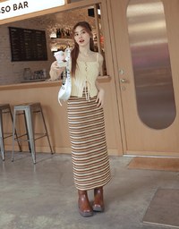 Vintage Knit Striped Maxi Maxi Long Skirts