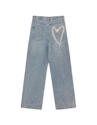 【Den!m LITE】Washed Heart Denim Jeans Wide-Leg Pants