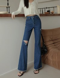 Distressed Frayed Flare Jeans Denim Jeans Pants