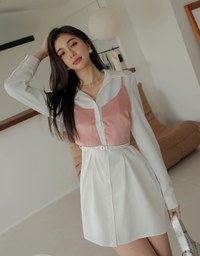 Layered Blouse Shirt Dress (With Belt)