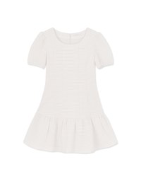 Plaid Patterned Fishtail Mini Dress With Puff Sheer Sleeves & Hem Ruffles