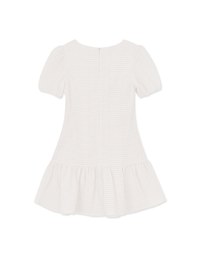 Plaid Patterned Fishtail Mini Dress With Puff Sheer Sleeves & Hem Ruffles