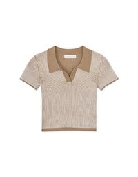 Turn-over Collar Striped Knitted Top