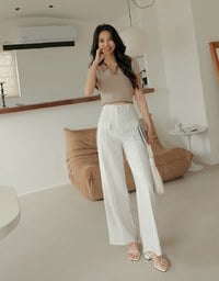 Turn-over Collar Striped Knitted Top