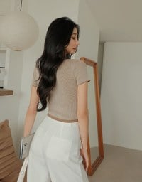 Turn-over Collar Striped Knitted Top