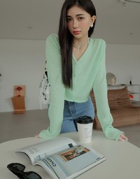 Pastel Color Correction Heart Shaped Button Knit Top