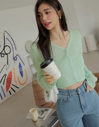 Pastel Color Correction Heart Shaped Button Knit Top