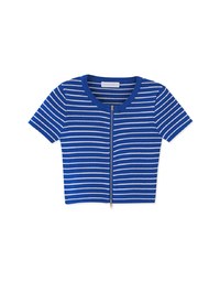 Double Sided Zippers Striped Knit Crop Top