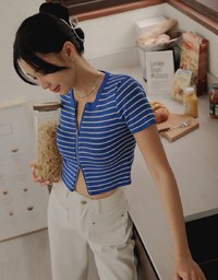 Double Sided Zippers Striped Knit Crop Top