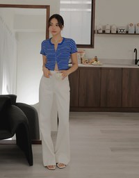Double Sided Zippers Striped Knit Crop Top