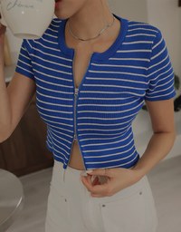 Double Sided Zippers Striped Knit Crop Top
