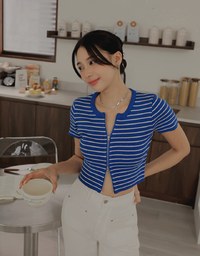 Double Sided Zippers Striped Knit Crop Top