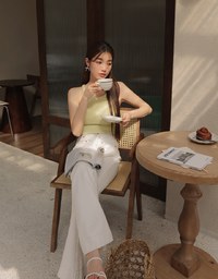 Off-Shoulder Mixed Color Woolen Vest (With Padding)